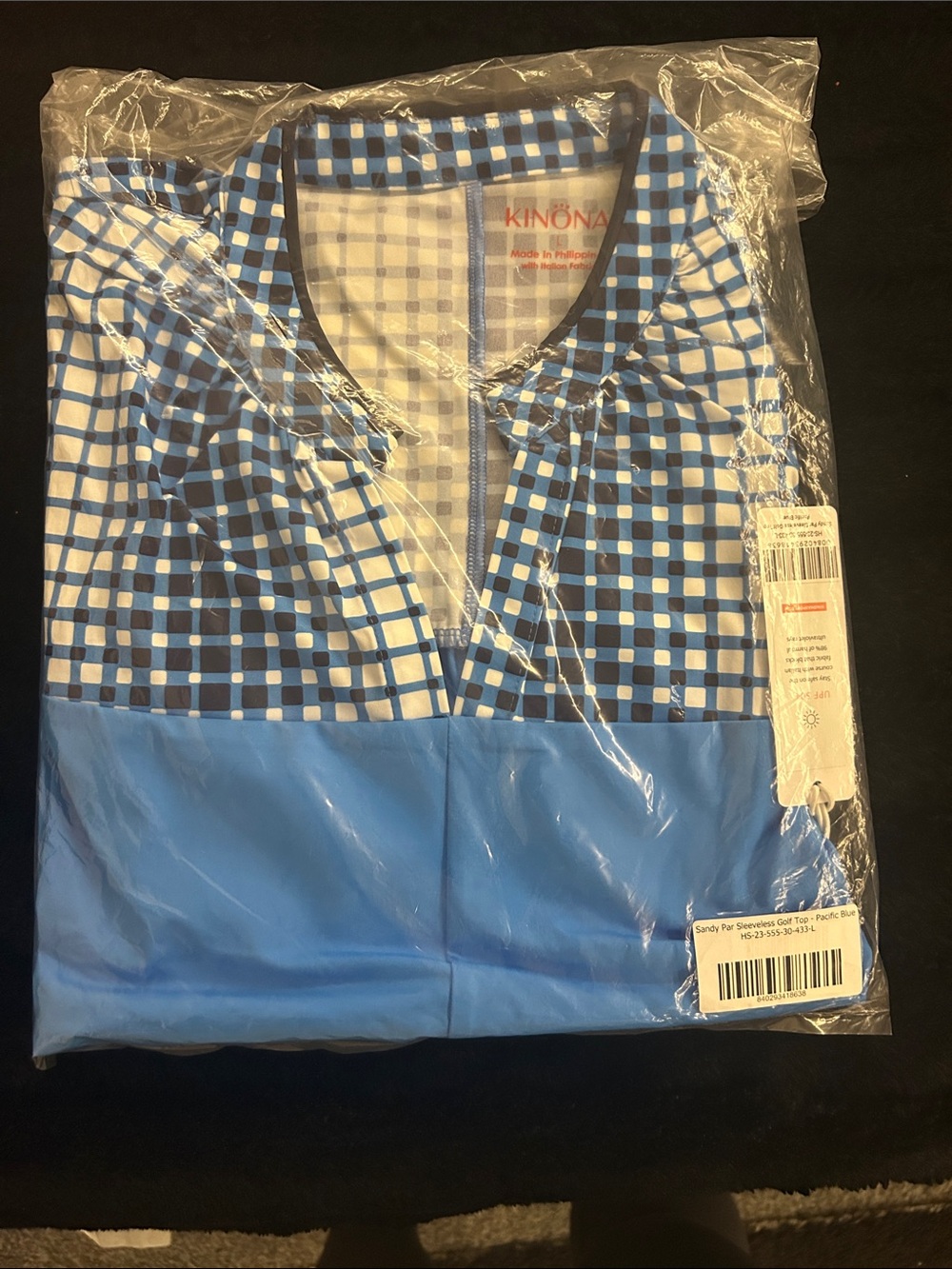 Kinona Sky Blue Sleeveless Top with Navy Gingham Yoke